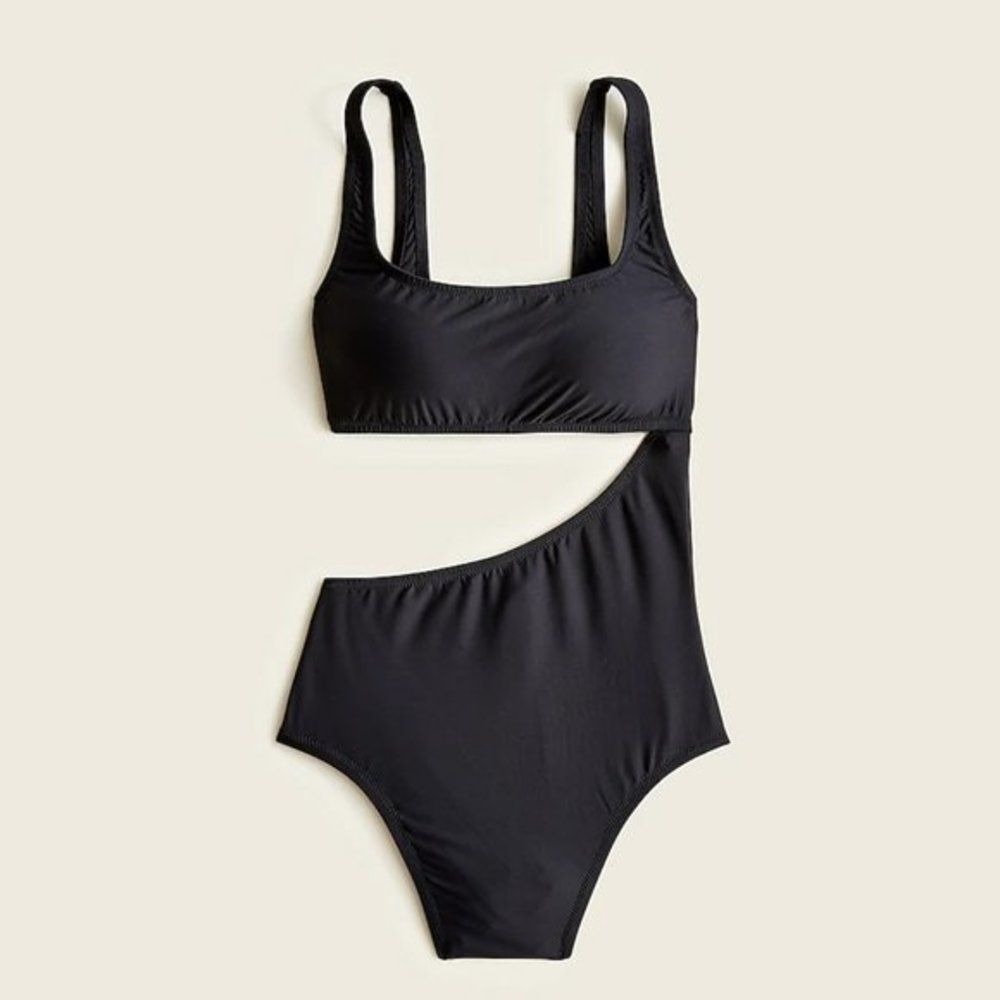 J Crew Plus Size 22 Black Cutout One Piece Swimsuit Minimalist Flattering NWT